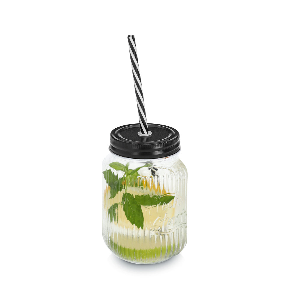 480ml Glass Drinking Jar with Metal Lid & Straw - Reusable Mason Jar for Smoothies, Iced Coffee & Cold Beverages at Home, Office or Outdoor Activities