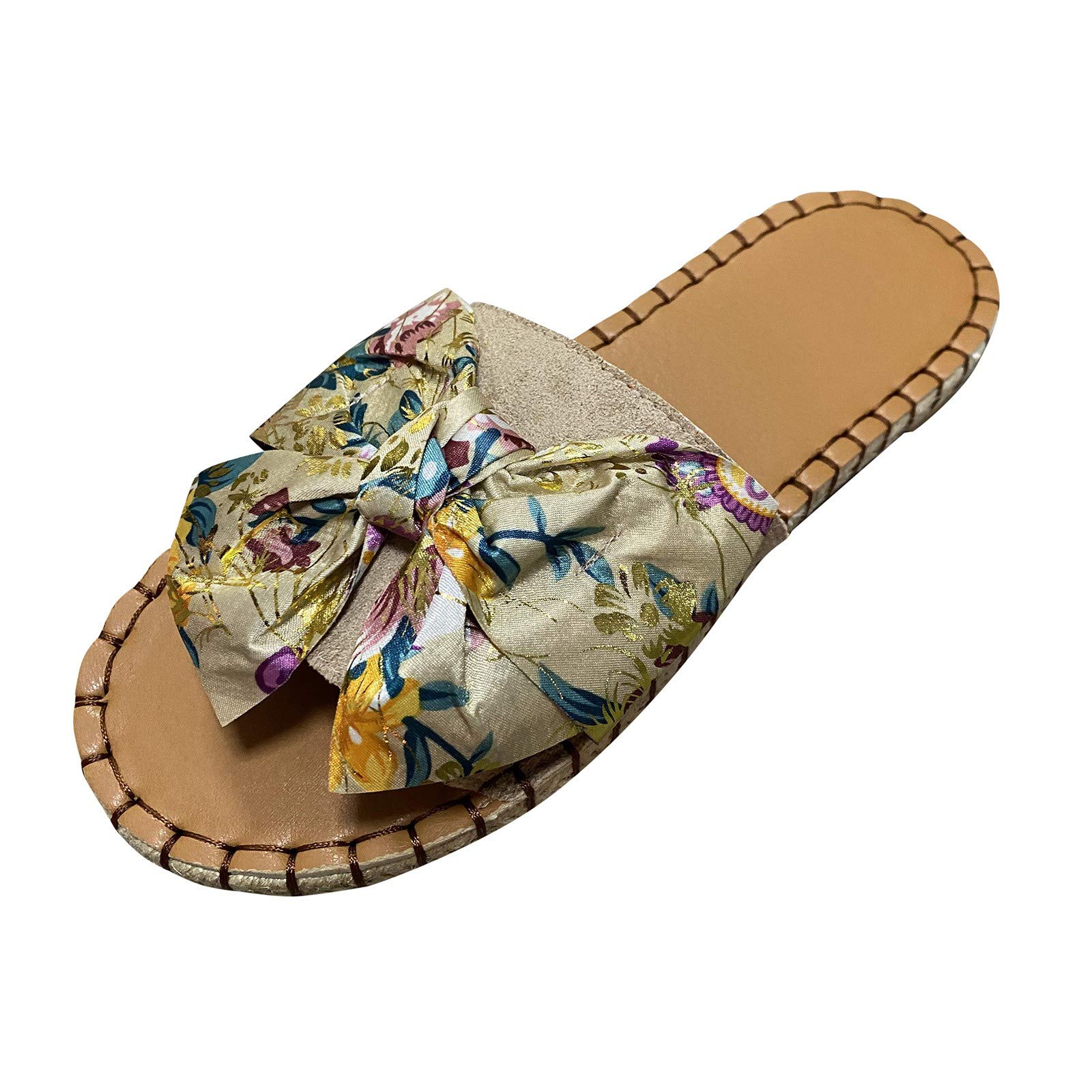 Women's Breathable Flat Slippers with Bowknot - Peep-Toe Soft-Soled Slides for Indoor/Outdoor Wear - Comfortable Casual Slip-On Shoes for Home, Beach, and Vacation Use