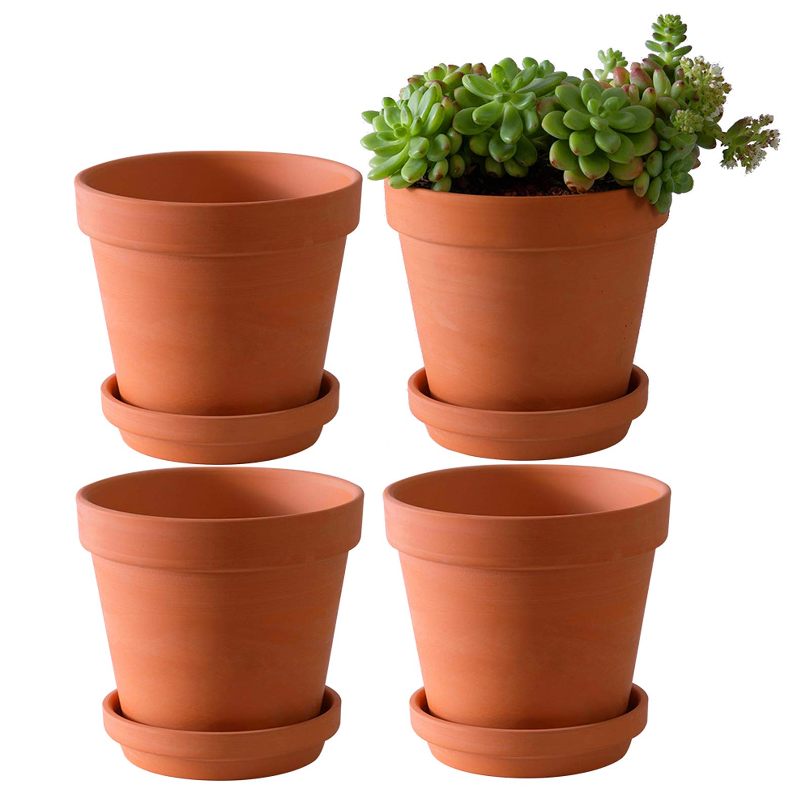 Yishang 6-Inch Large Terra Cotta Pots with Saucer - 4 Pack Clay Plant Pots with Drainage Hole & Tray for Indoor/Outdoor Plants - Perfect for Succulents, Herbs, Flowers & Home Garden Decor