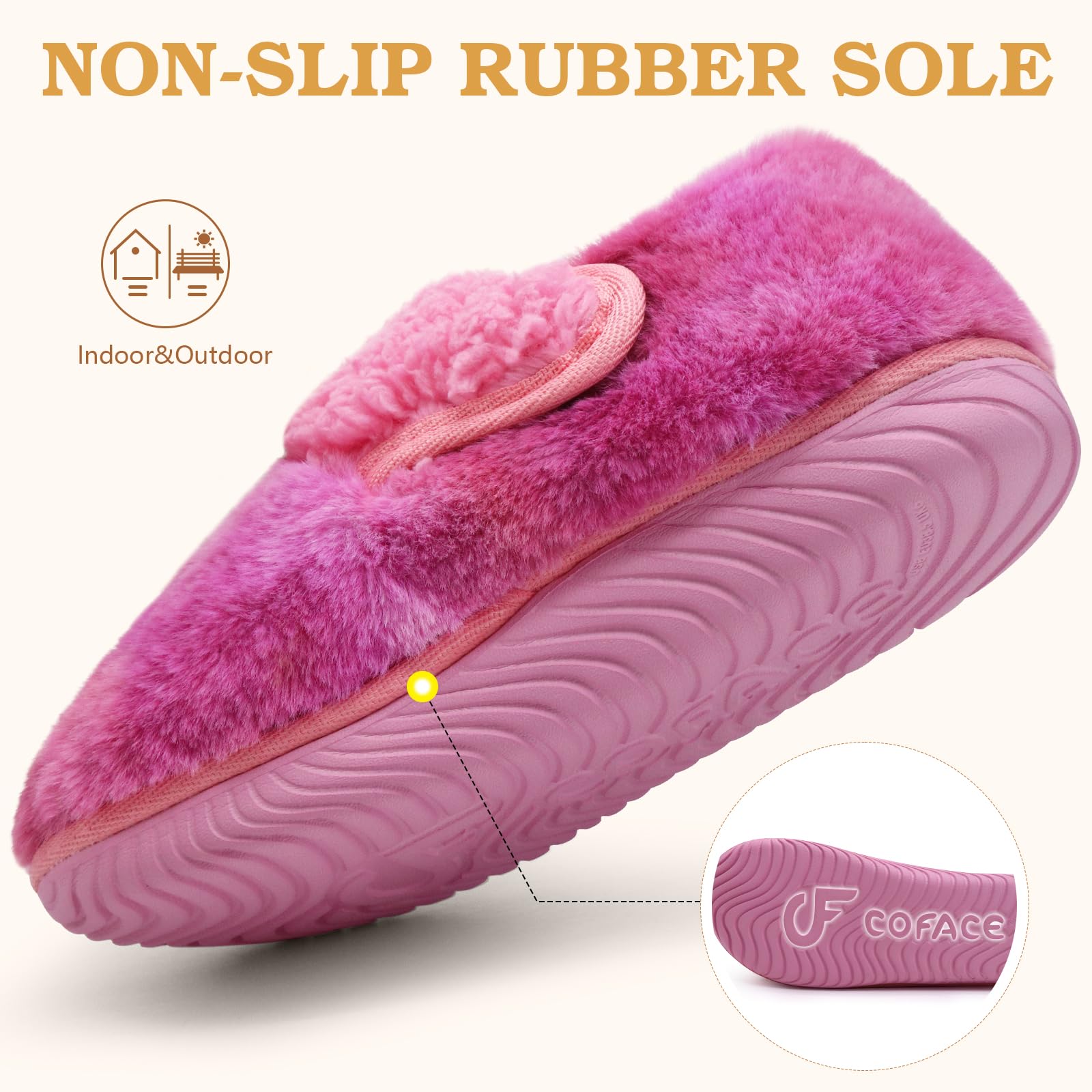 COFACE Women's Memory Foam House Slippers - Soft Fluffy Indoor/Outdoor Slippers for Ladies - Perfect for Home, Office, and Travel Comfort