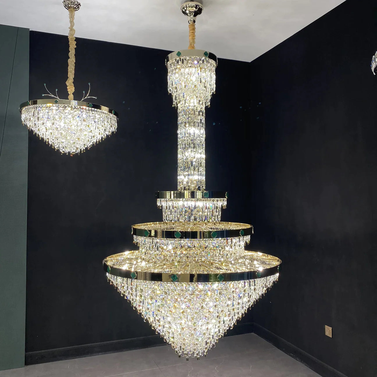 Extra Large 3-Tier Crystal Chandelier for High Ceilings - Modern Conical Design for Foyer, Hallway & Entryway Lighting | Elegant Home Decor for Grand Spaces