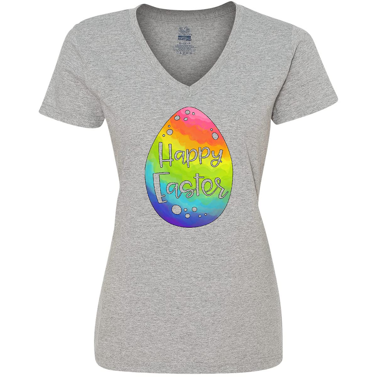 Inktastic Happy Easter Rainbow Easter Egg Women's V-Neck T-Shirt - Cute Spring Graphic Tee for Easter Celebrations, Egg Hunts & Family Gatherings