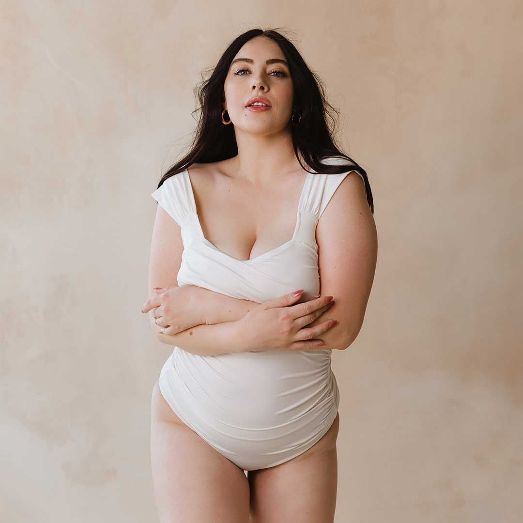 Ivory Off Shoulder One Piece Swimsuit - Elegant Women's Bathing Suit for Beach, Pool, and Summer Vacations
