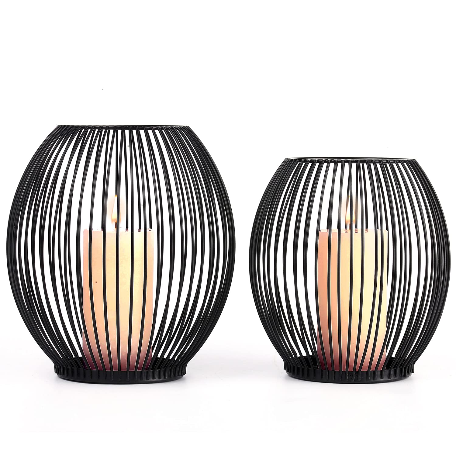 OLEEK Black Outdoor Candle Holder Set - Hurricane & Cage Style Pillar Candle Holders for Table Centerpiece Decor - Perfect for Weddings, Patio, and Home Decoration