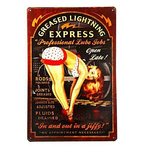 Greased Lightning Professional Lube Jobs Garage Mechanic Tin Metal Sign 12