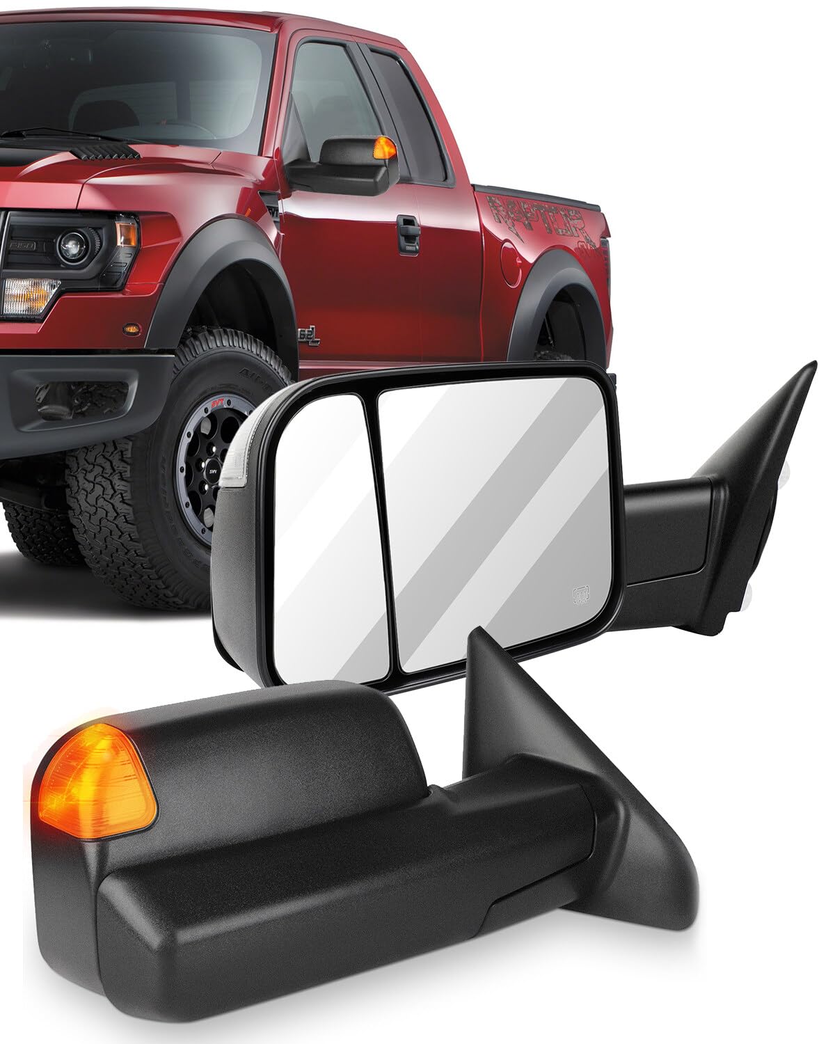 ECCPP Power Heated Towing Mirrors with Signal Lights for Dodge Ram 1500/2500/3500 (2009-2016) - Pair of Passenger & Driver Side Replacement Mirrors for Enhanced Visibility & Safety During Towing & Off-Road Adventures