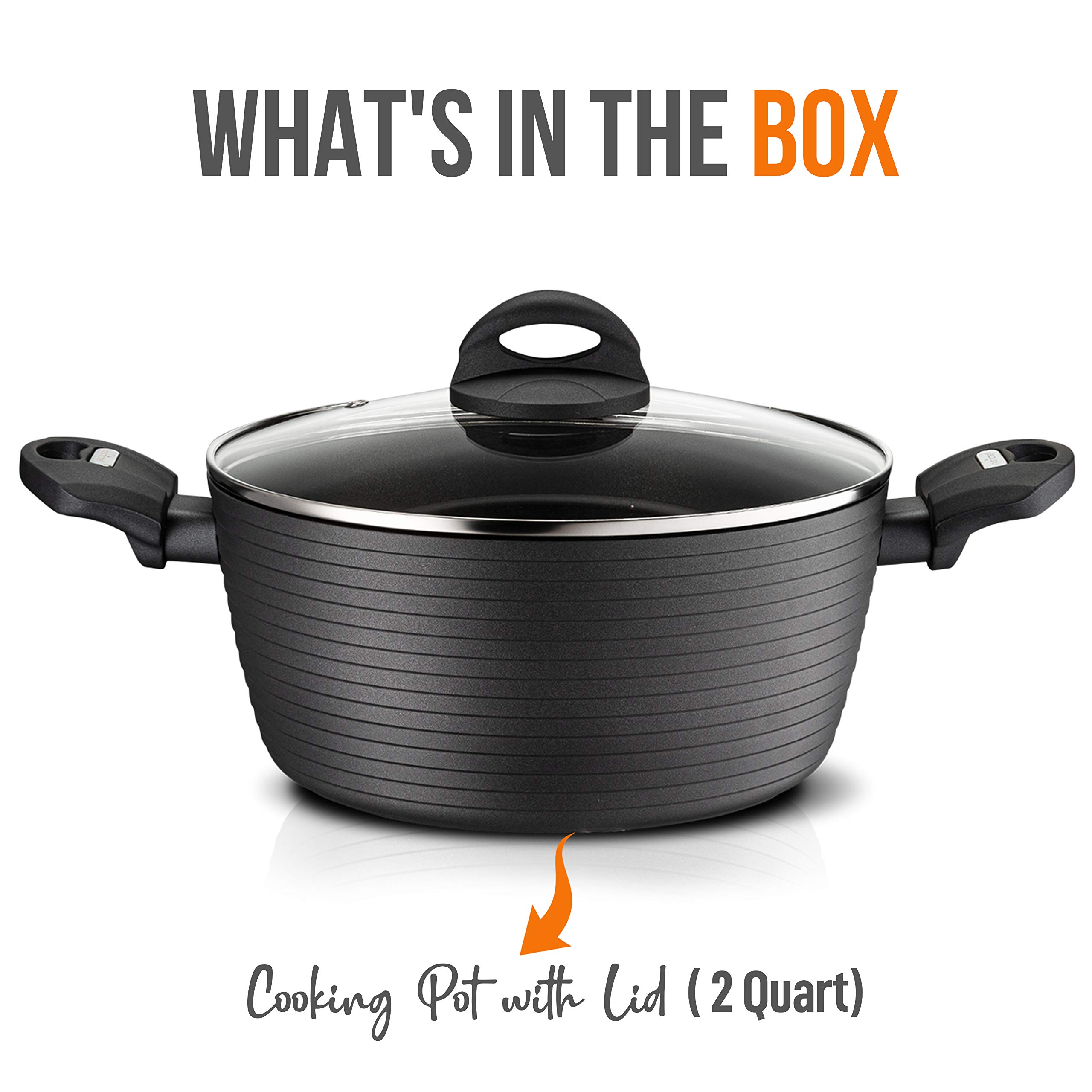 NutriChef 2.1 Quart Small Black Non-Stick Cooking Pot with Lid - Replacement Part for Slow Cookers & Rice Cookers - Perfect for Soups, Stews, and Meal Prep