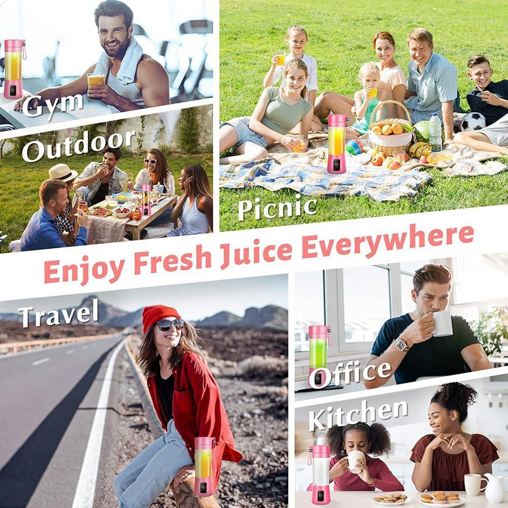Portable USB Blender 380ml - 6 Blade Travel Juicer for Smoothies & Shakes - Gym, Office, Outdoor