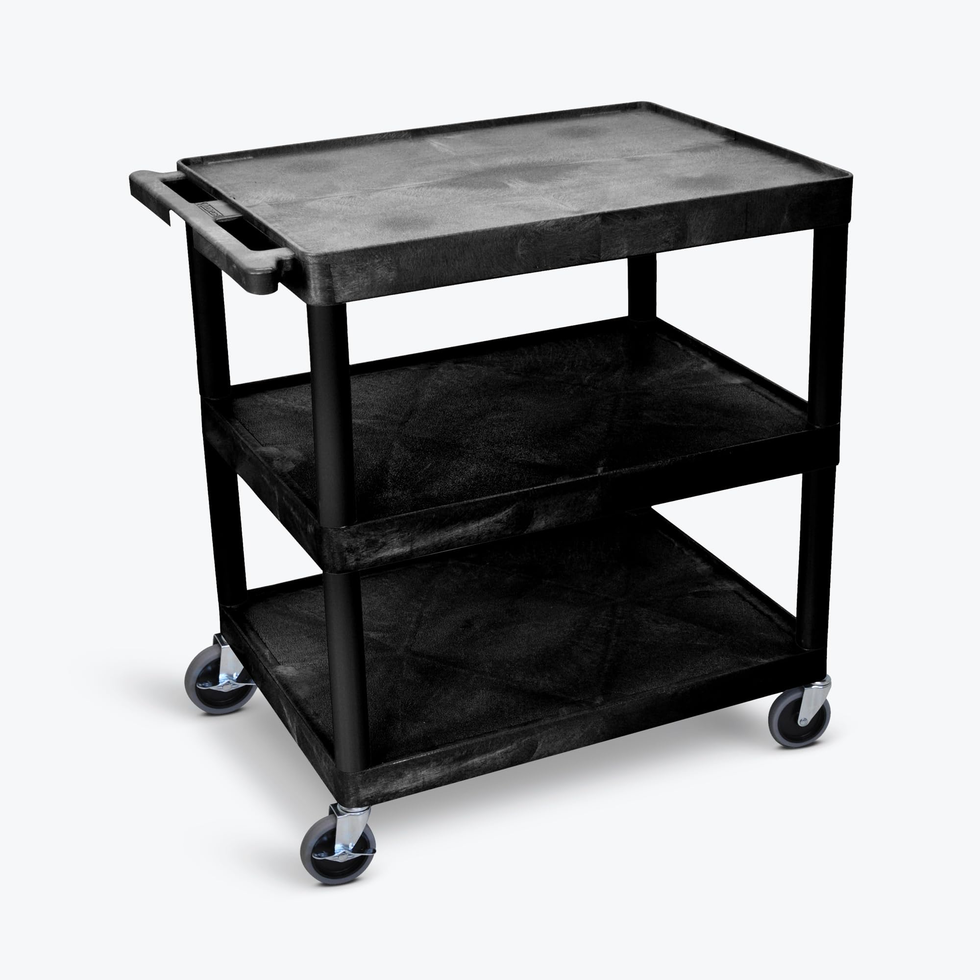 LUXOR HE40-B Heavy Duty Utility Cart with 3 Shelves - Durable Structural Foam Plastic for Warehouse, Kitchen, or Office Organization