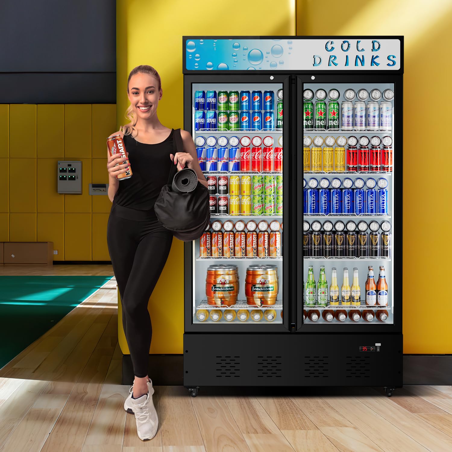 40 Cu.ft. Commercial Beverage Refrigerator with Glass Door, LED Lighting & Adjustable Shelves - Upright Display Cooler for Restaurants, Grocery Stores, Bars, and Home Use - Perfect for Storing Drinks, Snacks, and Perishable Items