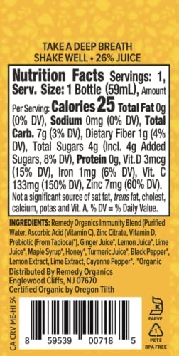 Remedy Organics Immunity Plus Shot - 24-Pack Variety | Organic Energy Booster for Immunity, Brain Function & Detox | USDA Certified | Perfect for Workouts, Travel & Daily Wellness
