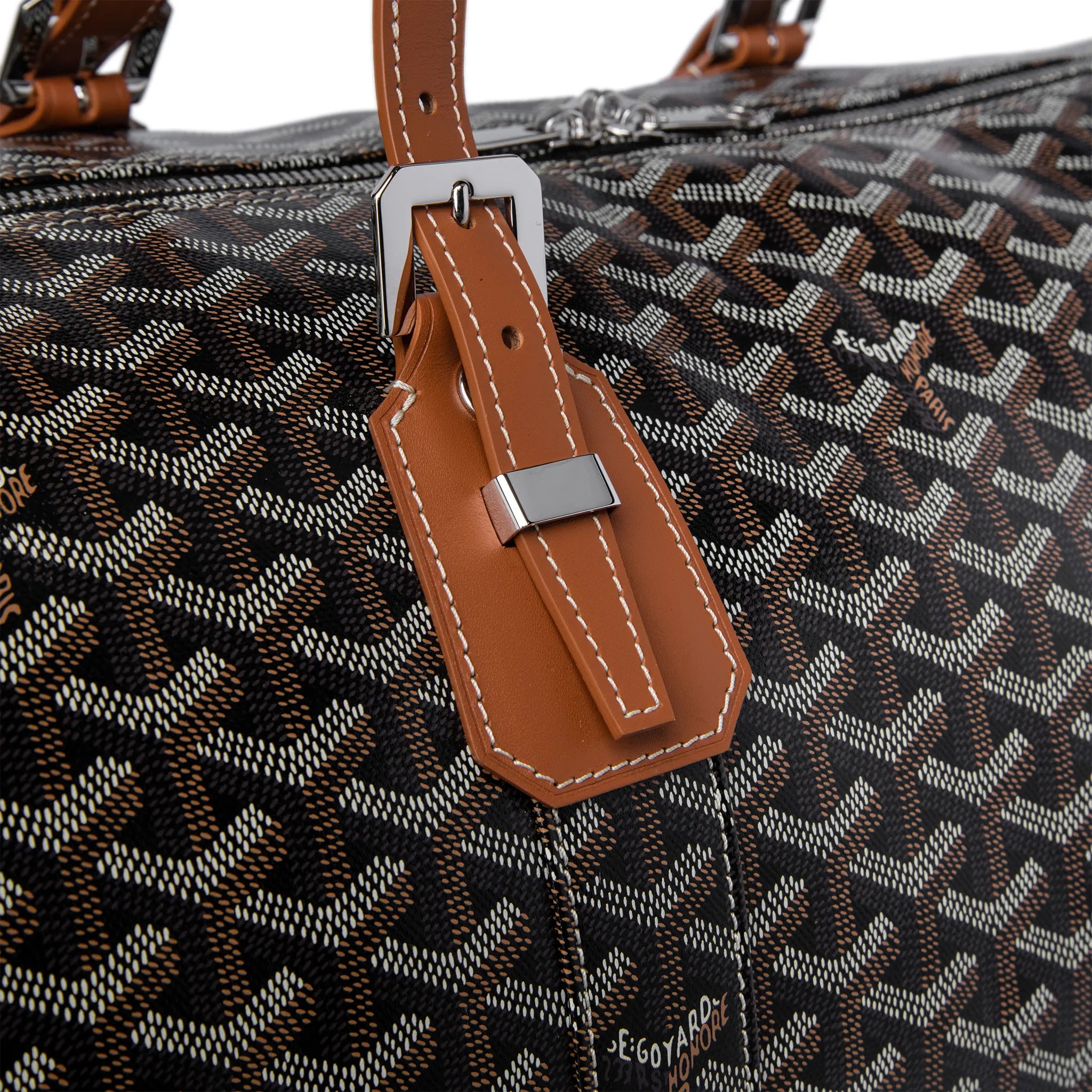 Goyard Boston 50 Black & Tan Leather Crossbody Bag with Adjustable Strap - Perfect for Travel, Work & Everyday Use