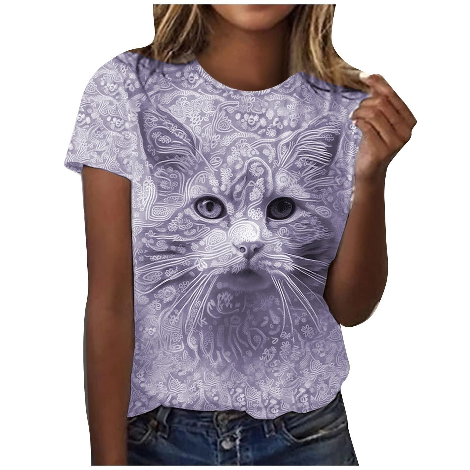 Women's Casual & Dressy Printed Round Neck Short Sleeve Blouse - Loose Fit Pullover T-Shirt Top for Work, Party & Everyday Wear | Activewear & Fashion Blouses #1247
