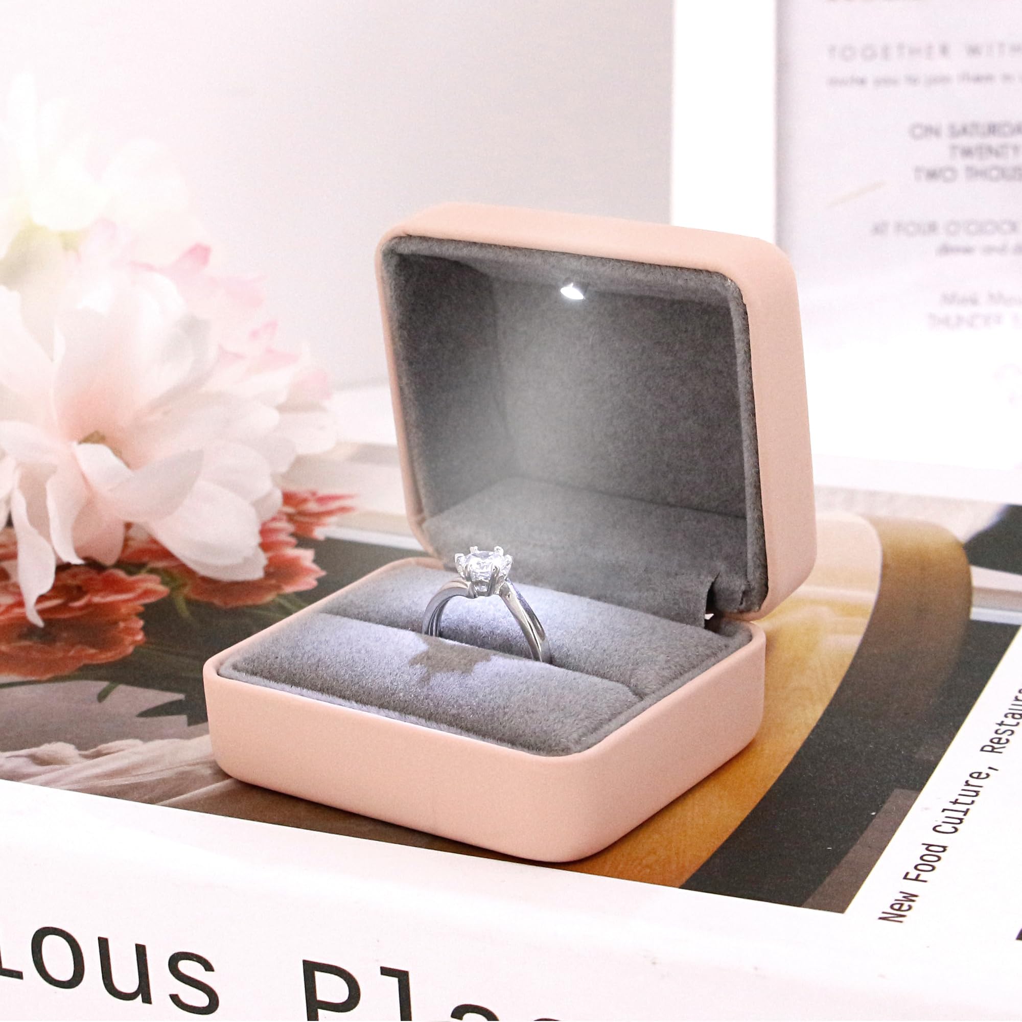 Naimo Leather LED Ring Box - Proposal & Wedding Jewelry Gift for Engagement