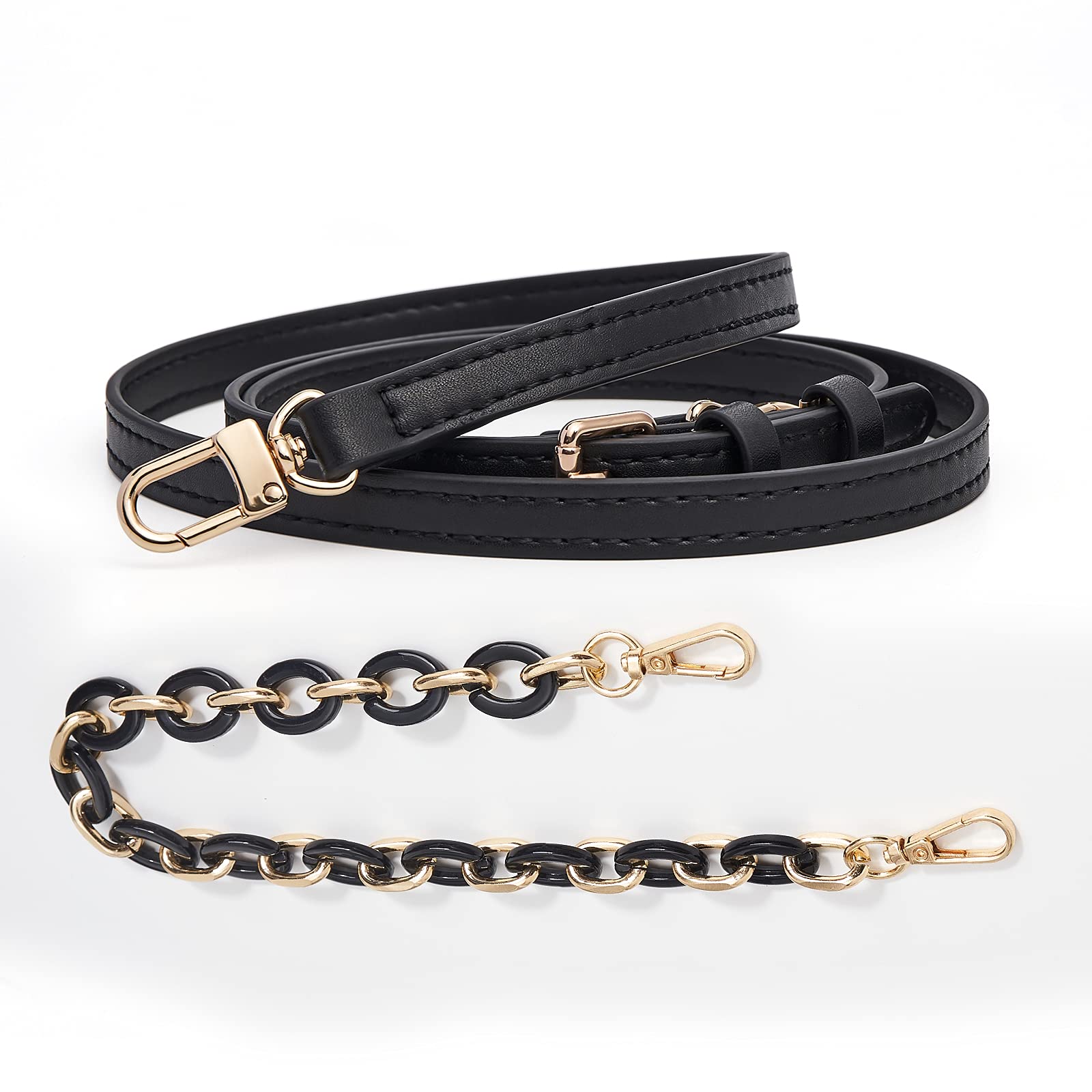 Vercord Adjustable Leather Purse Straps - Crossbody & Shoulder Handbag Replacement Accessory with Leopard Print Chain | DIY Bag Making Supplies for Women's Fashion Accessories