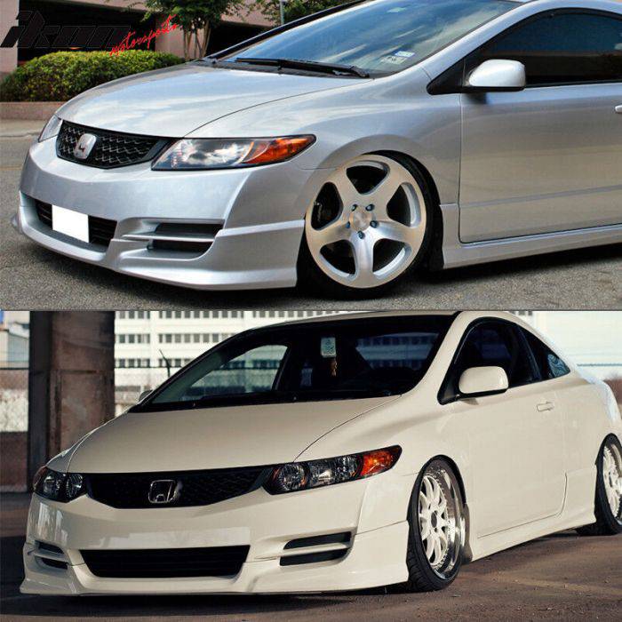 HFP Style Front Bumper Lip Spoiler for 2009-2011 Honda Civic 2Dr Coupe - Unpainted Black PU Material - Enhance Sporty Look & Aerodynamics for Street Racing & Car Shows