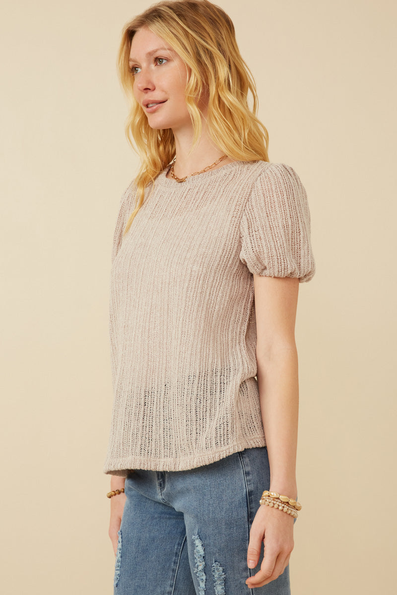 Women's Ribbed Knit Textured Puff Sleeve Top - Stylish Casual Blouse for Work, Date Night & Everyday Wear