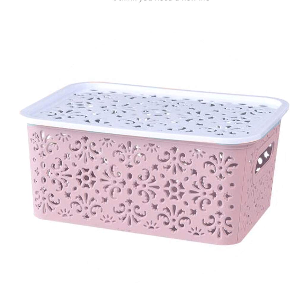 Plastic Shelf Baskets with Lid - Pink Small Storage Organizer for Underwear, Clothes, Toys & Kitchen Items | Space-Saving Desktop & Cabinet Storage Solution for Home & Office Organization