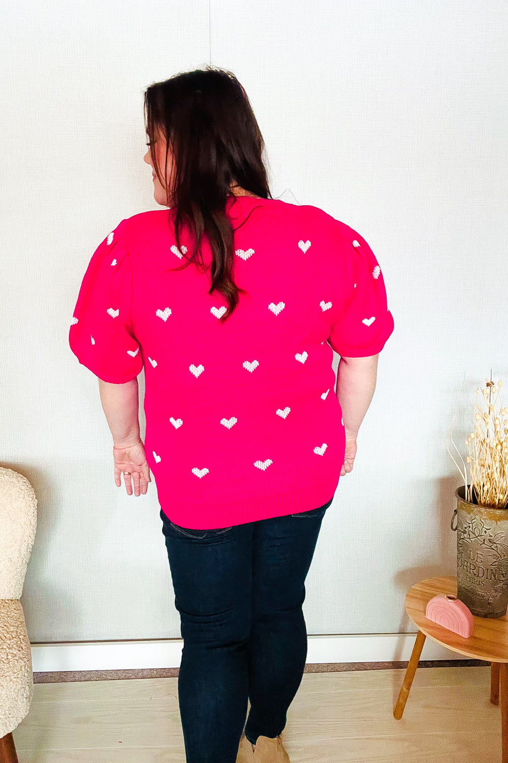 Be Mine Pink & White Heart Oversized Jacquard Sweater | Women's Valentine's Day Knit Pullover | Cozy Winter Fashion for Date Night & Casual Outings