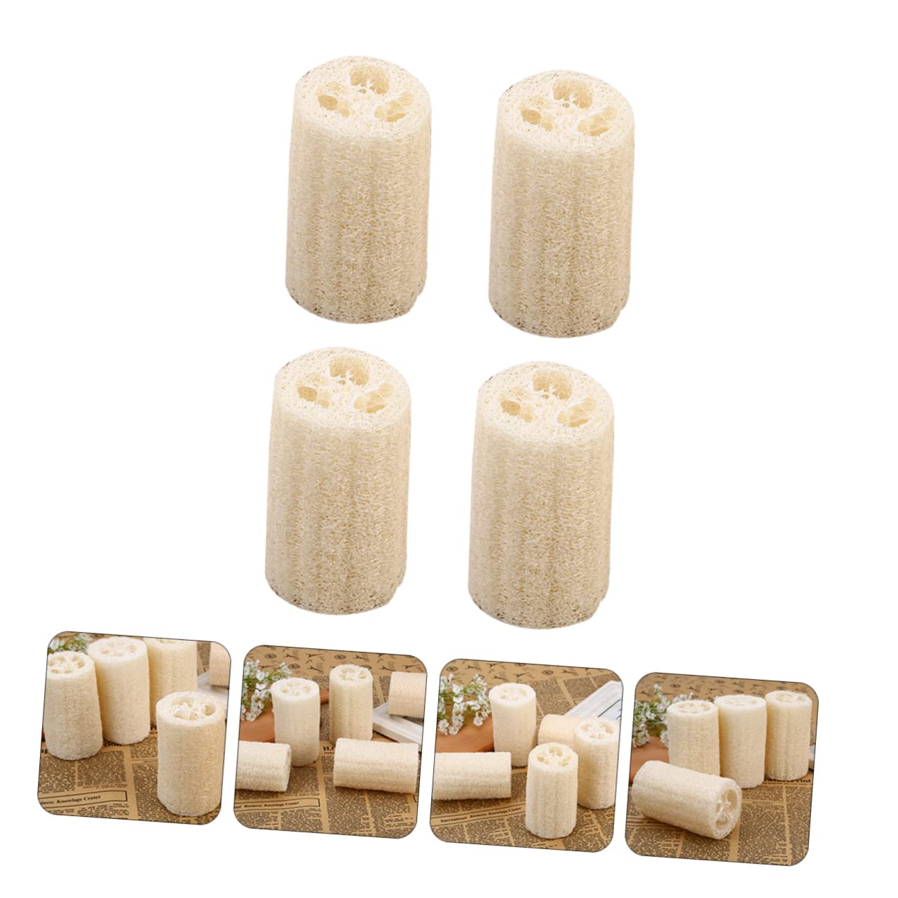 TOPBATHY 4 Pack Natural Loofah Body Brush - Exfoliating Shower Sponge for Back, Neck & Shoulder - Deep Cleaning Bath Brush for Smooth Skin - Perfect for Daily Shower & Spa Relaxation