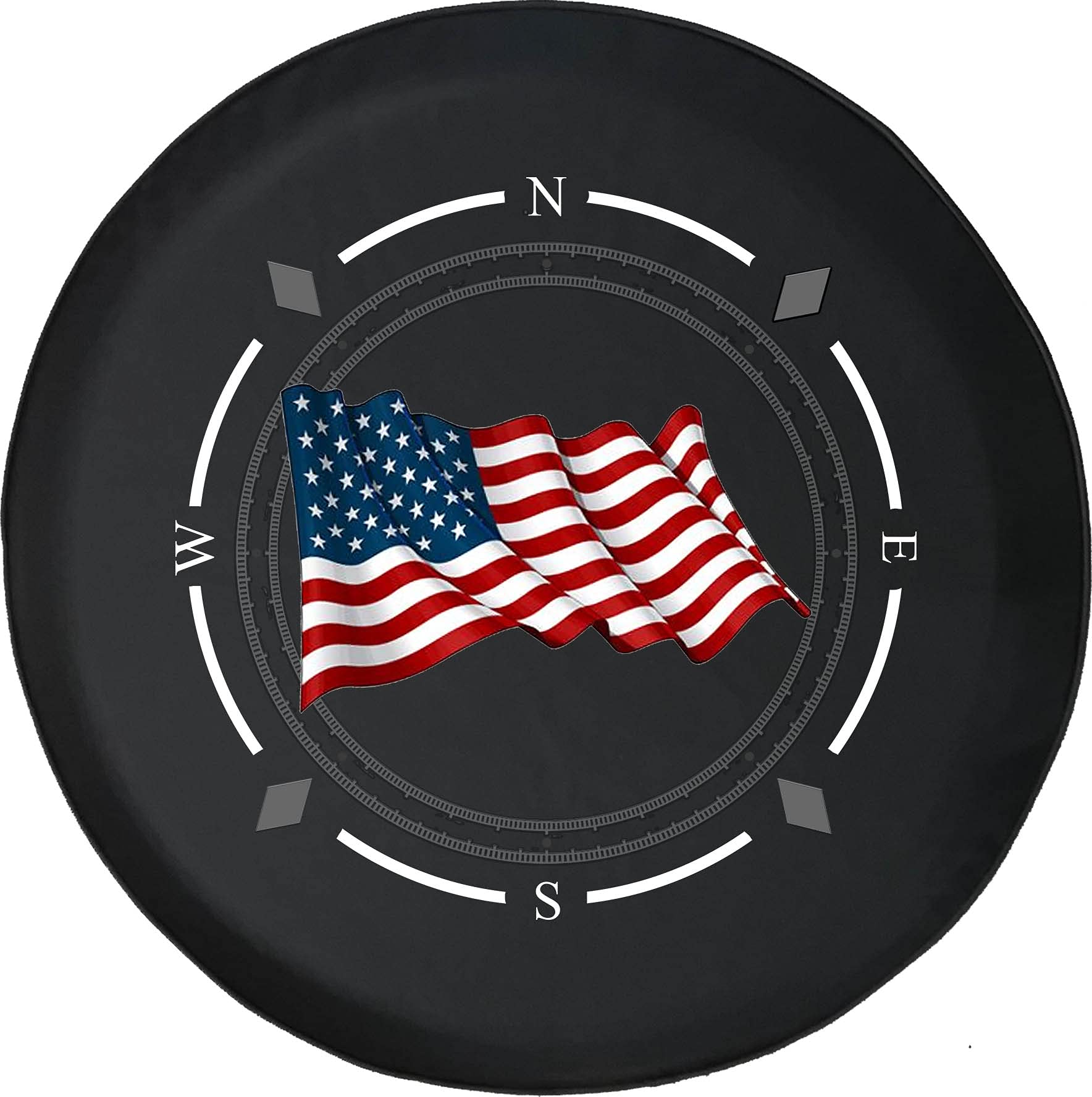 Premium Spare Tire Cover with Compass & Waving American Flag Design - Universal Fit for SUV, Trailer, RV & Most Vehicles | Durable Wheel Protector for Off-Road Adventures & Camping Trips