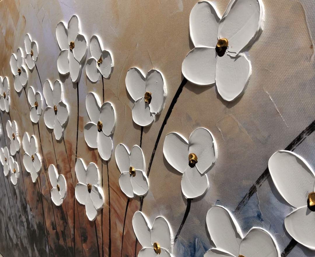 Yihui Arts Floral Paintings Canvas Wall Art - Contemporary Grey Framed Canvas Print for Living Room, Bedroom & Office Decor - Ready to Hang Modern Home Artwork