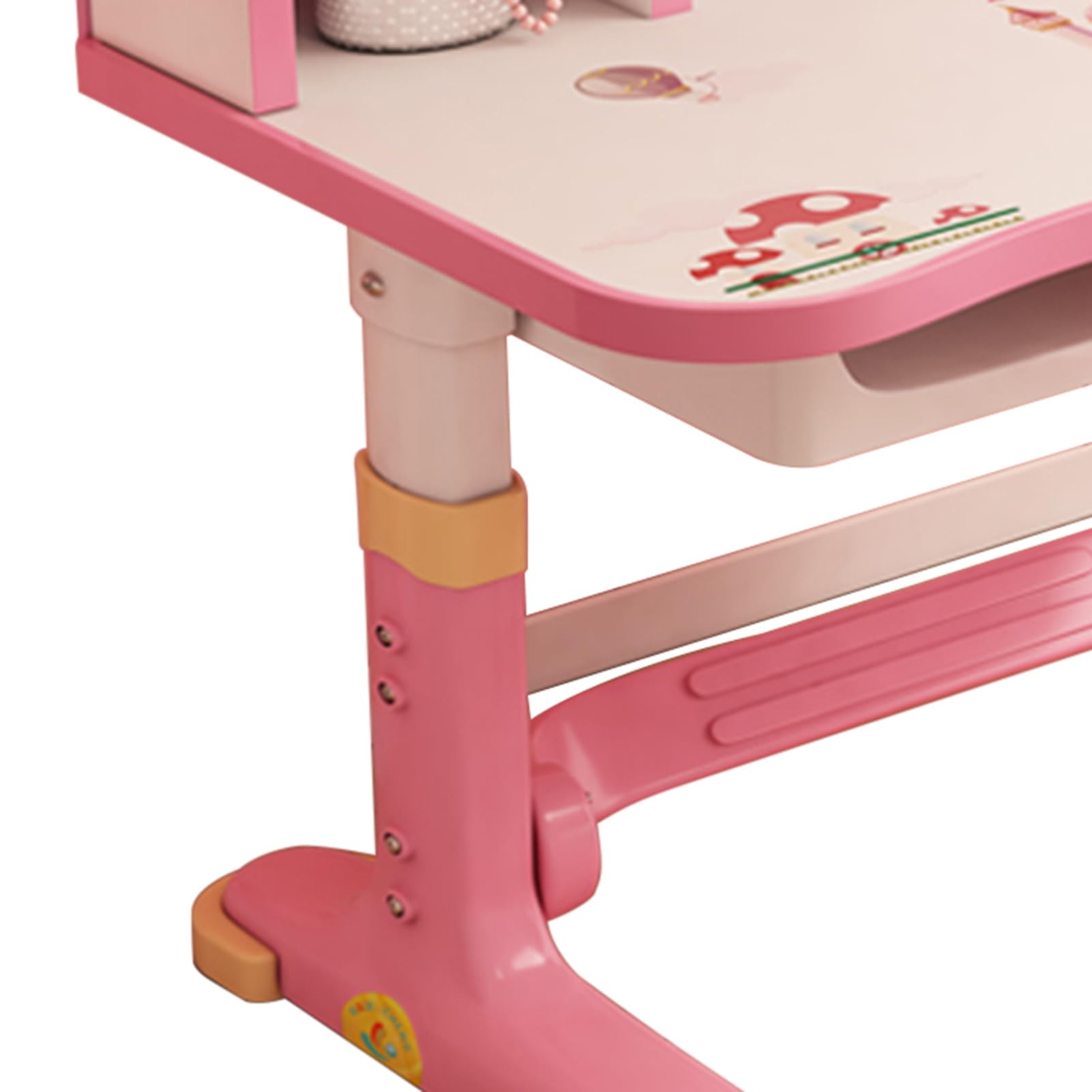 **Pink Adjustable Kids Learning Desk and Chair Set with Drawers, Bookshelf & Wide Desktop - Cartoon Castle Design for Reading, Writing & Studying - Perfect for Girls' Bedroom or Playroom**