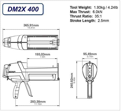 DM2X 400-10-60-01 10:1 Ratio 400mL Manual 2-Part Adhesive Cartridge Dispenser for Epoxy, Resin & Glue - Perfect for Construction, Automotive & DIY Projects
