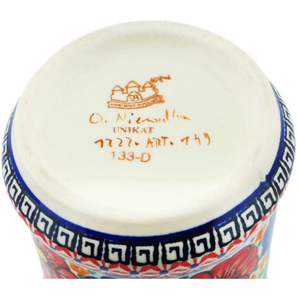 Authentic Polish Pottery Bottle 23 oz - Handmade Spring Splendor UNIKAT Design - Perfect for Home Decor, Kitchen Storage & Unique Gift Ideas