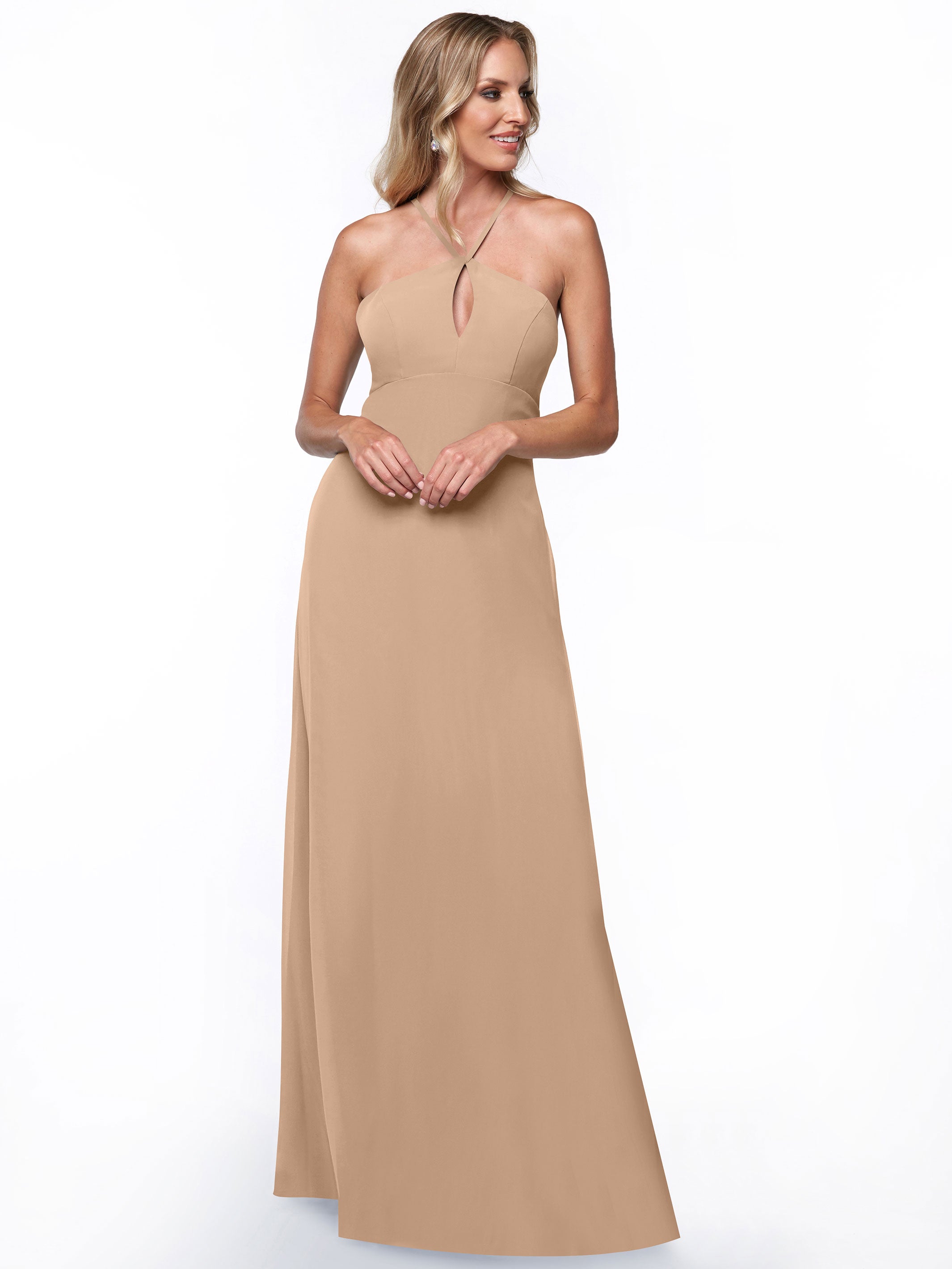 Elegant A-Line Chiffon Bridesmaid Dress with Keyhole Halter Neckline - Perfect for Weddings, Formal Events & Special Occasions