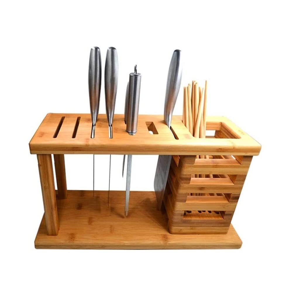 Premium Bamboo Knife Block Holder - Natural Wood Knife Stand for Kitchen with 8 Slots, Durable & Stylish Knife Storage Rack for Chefs & Home Cooks - Perfect for Countertop Organization & Safe Knife Storage