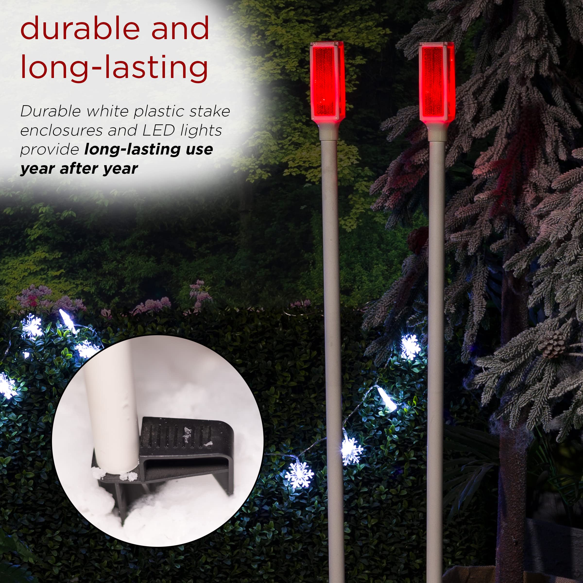 Alpine Corporation 43-Inch Solar-Powered LED Driveway Markers with Red Lights - Set of 2 for Enhanced Nighttime Visibility & Safety in Driveways, Walkways, and Gardens
