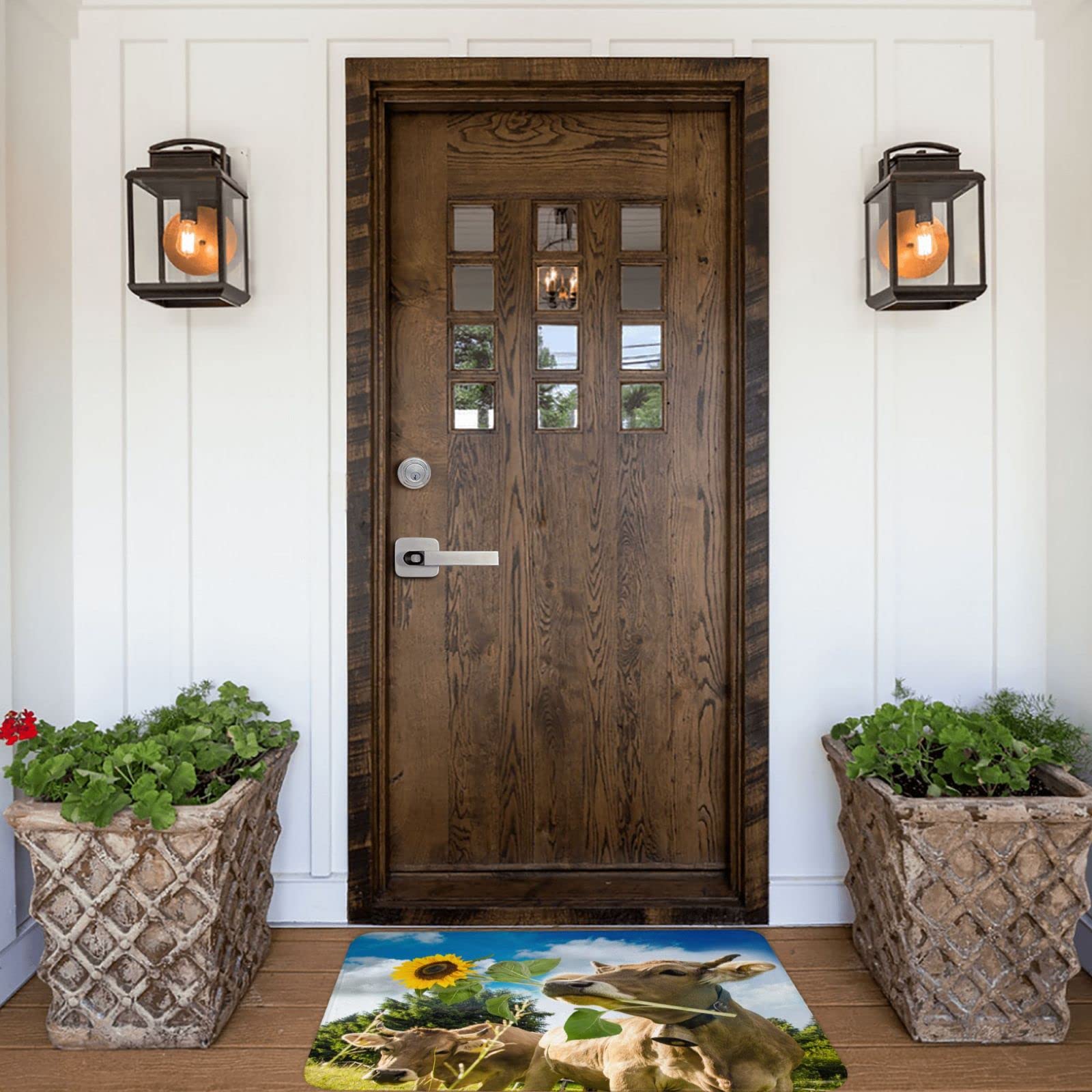 Funny Cow Sunflower Non-Slip Absorbent Bath Rug & Doormat - Soft Microfiber Bathroom Mat for Home, Entrance, Kitchen - Perfect for Indoor/Outdoor Use, Great Gift Idea for Housewarming & Holidays