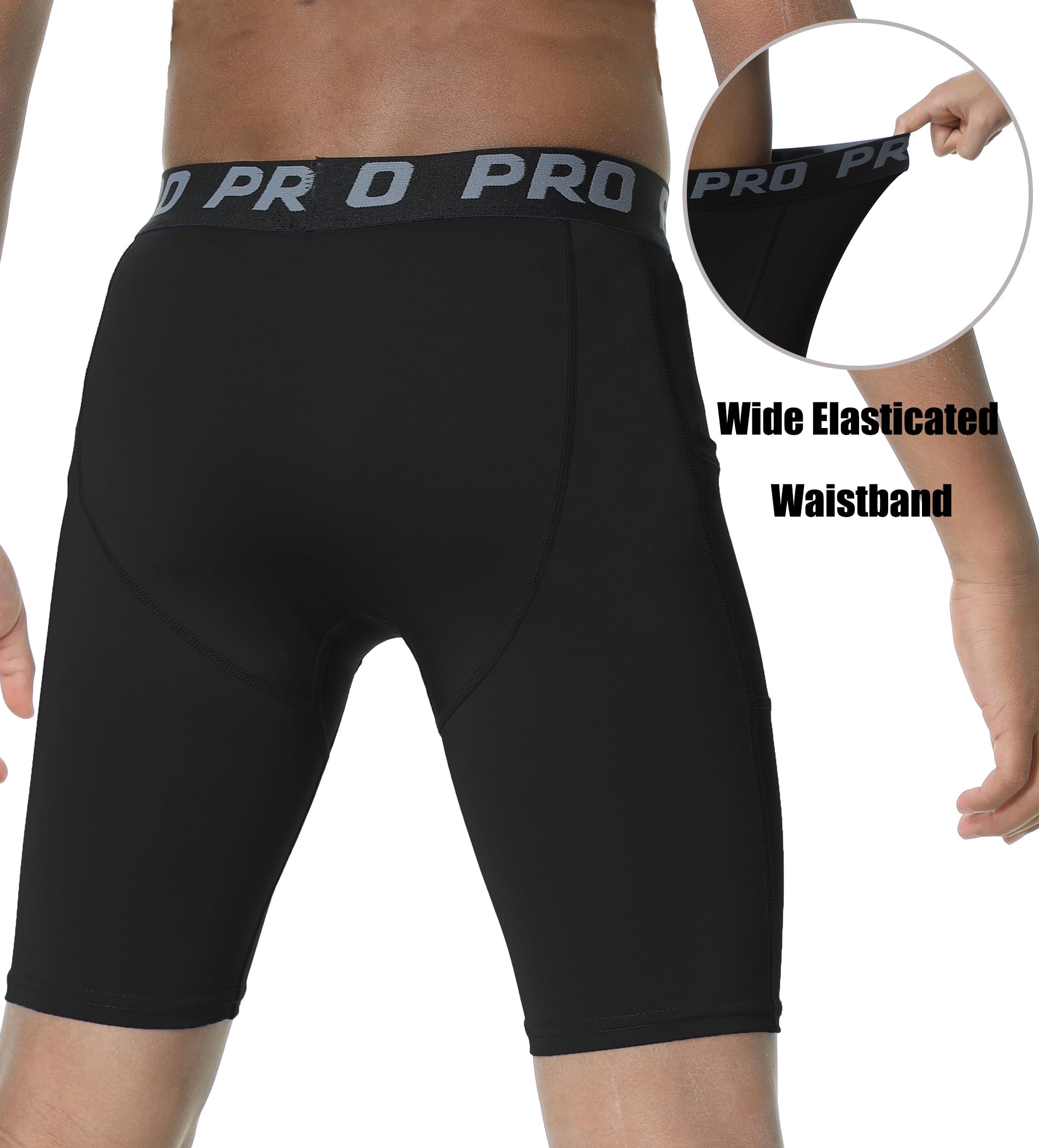 EXARUS Youth Boys Compression Shorts with Side Pockets - Moisture-Wicking Performance Athletic Underwear for Running, Soccer & Sports - Ideal for Training, Gym Workouts & Active Play