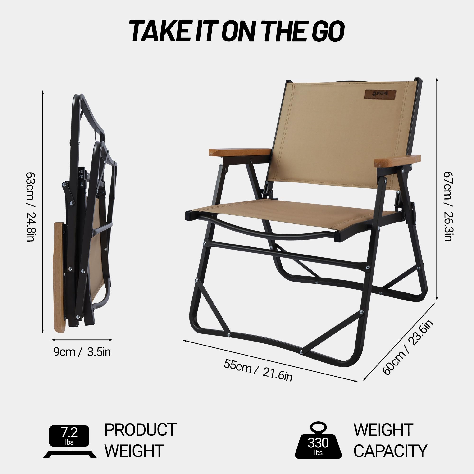 Lightweight Folding Camping Chair - Portable Aluminum Outdoor Beach Chair with Solid Wood Armrests for Hiking, Fishing, Picnics & Backpacking | Perfect for Camping Trips, Beach Relaxation & Outdoor Adventures (Gravel Brown)