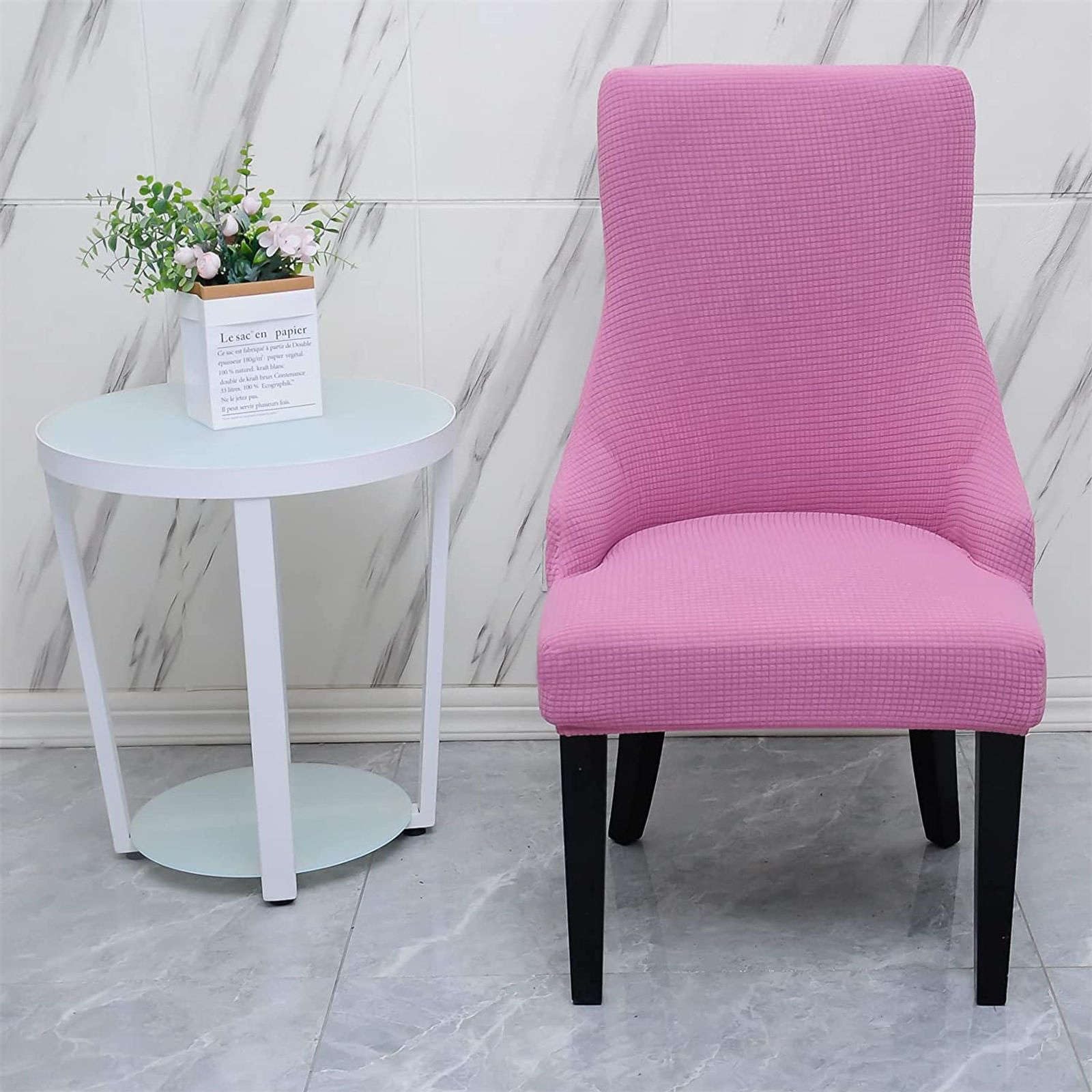 Stretch Wingback Chair Slipcover - Soft Plaid Dining Room & Bedroom Chair Protector - Pink Set of 2 - Perfect for Kids Chairs, Home Decor & Furniture Protection
