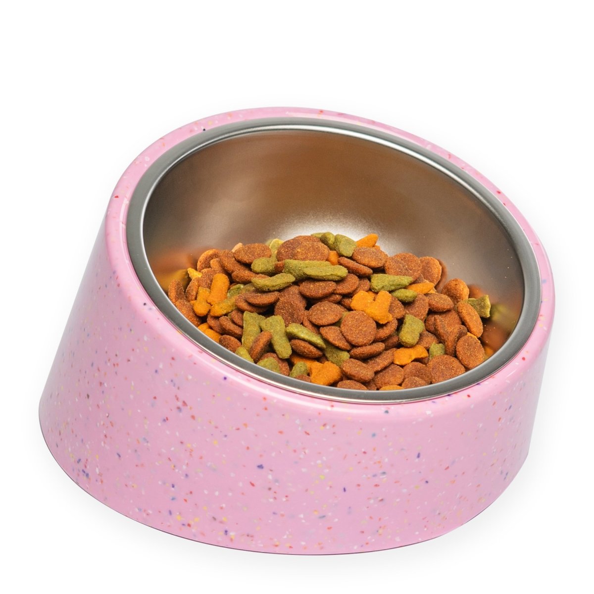 Bzyoo 16oz Tilted Dog Bowl for Small Dogs & Cats - Ergonomic Anti-Slip Pet Food Dish with Non-Spill Design, Perfect for Mealtime Comfort in Pink - Ideal for Small Breeds, Puppies, and Feline Friends at Home