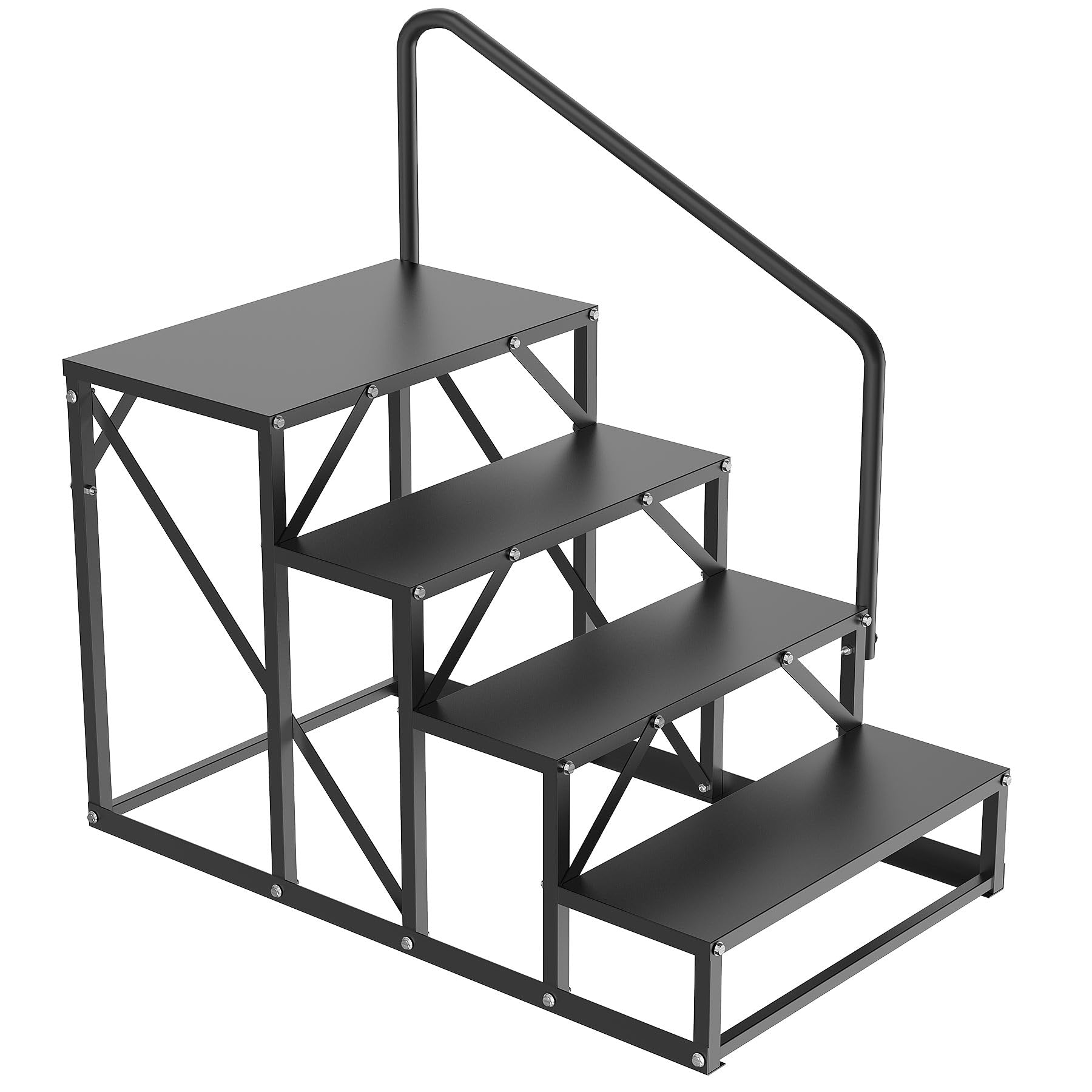 4-Step Hot Tub Steps with Handrail - Heavy Duty Black Metal RV Stairs for Mobile Homes, Outdoor Porch & Above Ground Pool Access - Non-Slip Safety Steps for Spa, Deck, and Camper Use