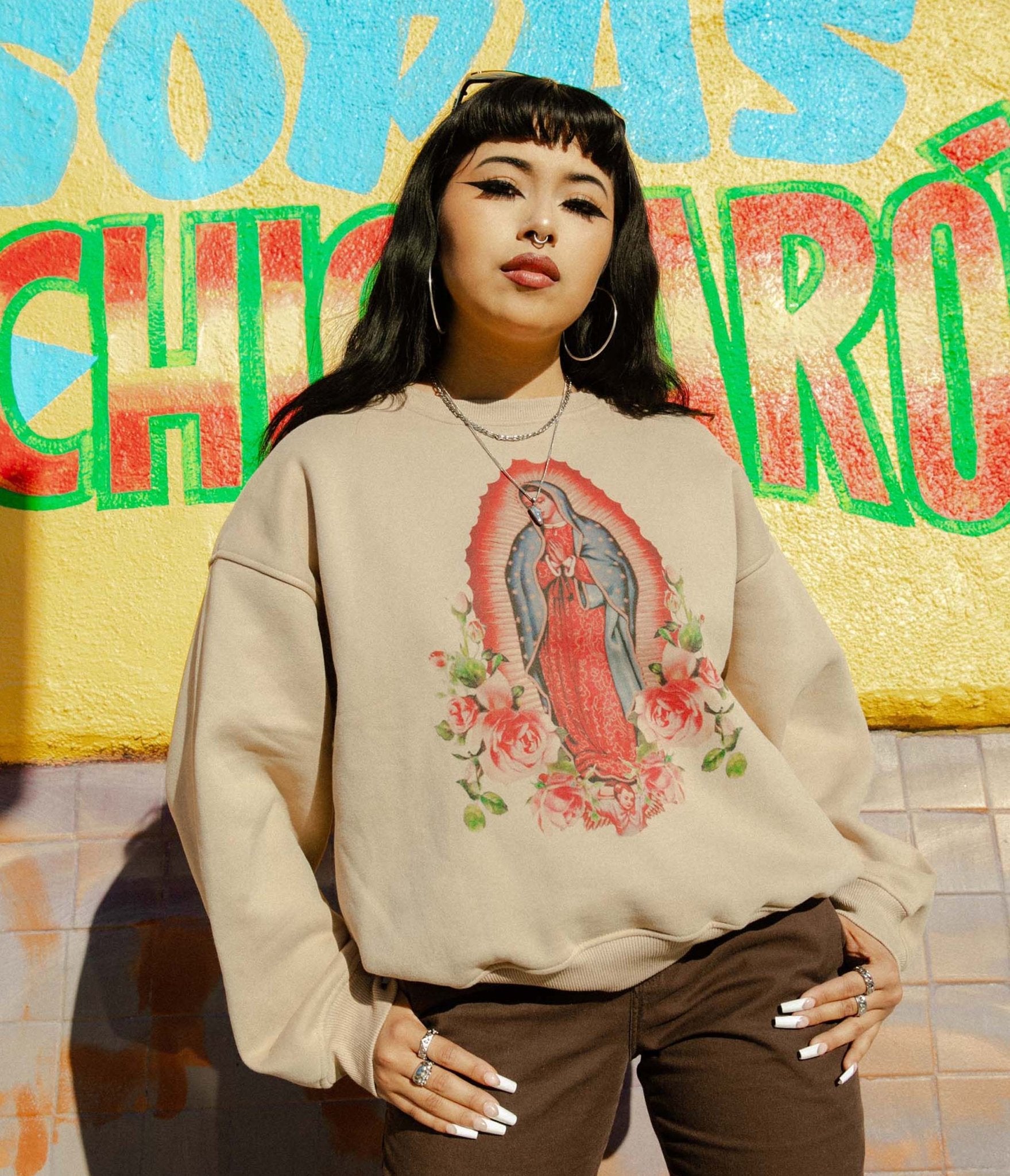 Tan Virgencita Unisex Sweater - Comfortable & Stylish Pullover for Men & Women | Perfect for Casual Wear, Gifts & Religious Occasions