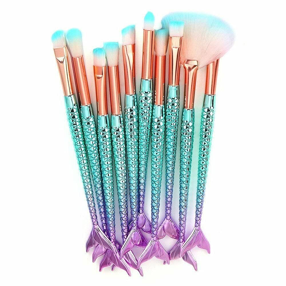 Aabhir TRADERS 10-Piece 3D Mermaid Makeup Brush Set - Professional Eyeshadow, Eyeliner & Blush Brushes for Flawless Makeup Application | Perfect for Everyday Use, Bridal Makeup & Professional Makeup Artists