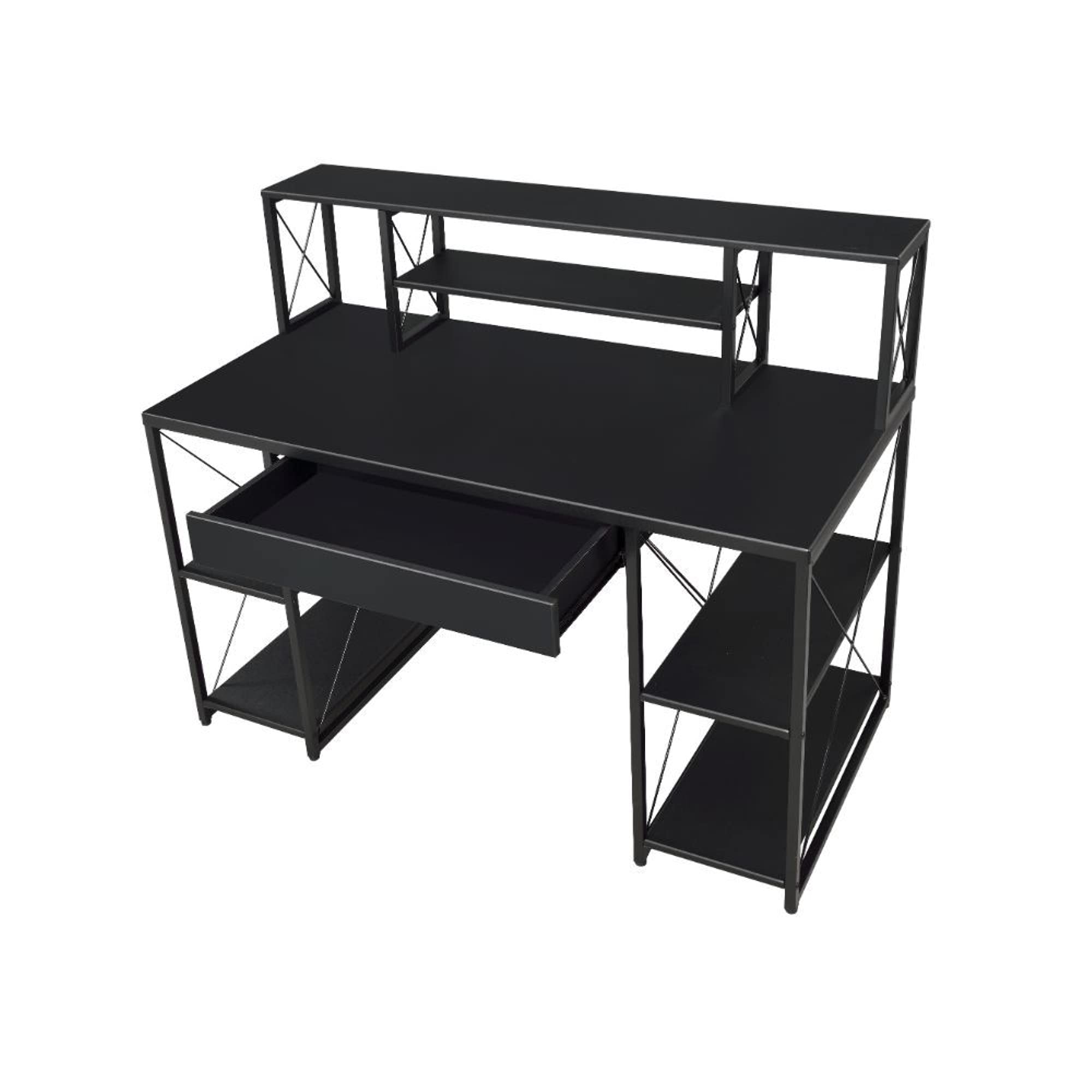 Amiel Music Recording Studio Desk - Durable & Stylish Home Office Furniture with Open Shelving, Hutch & Drawers | Perfect for Music Production, Gaming Setup & Remote Work