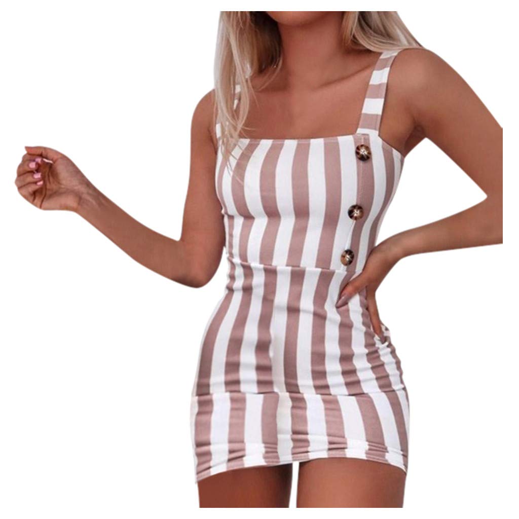 Vintage Striped Mini Party Dress for Women - Sexy Button Cami Summer Dress for Club, Date Night & Special Occasions