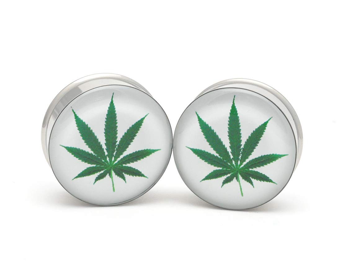 Premium Large Gauge Pot Leaf Design Body Jewelry Plugs - Mystic Metals Ear Stretchers for Men & Women (Pair) - Perfect for Stretched Ears, Alternative Fashion & Festival Style