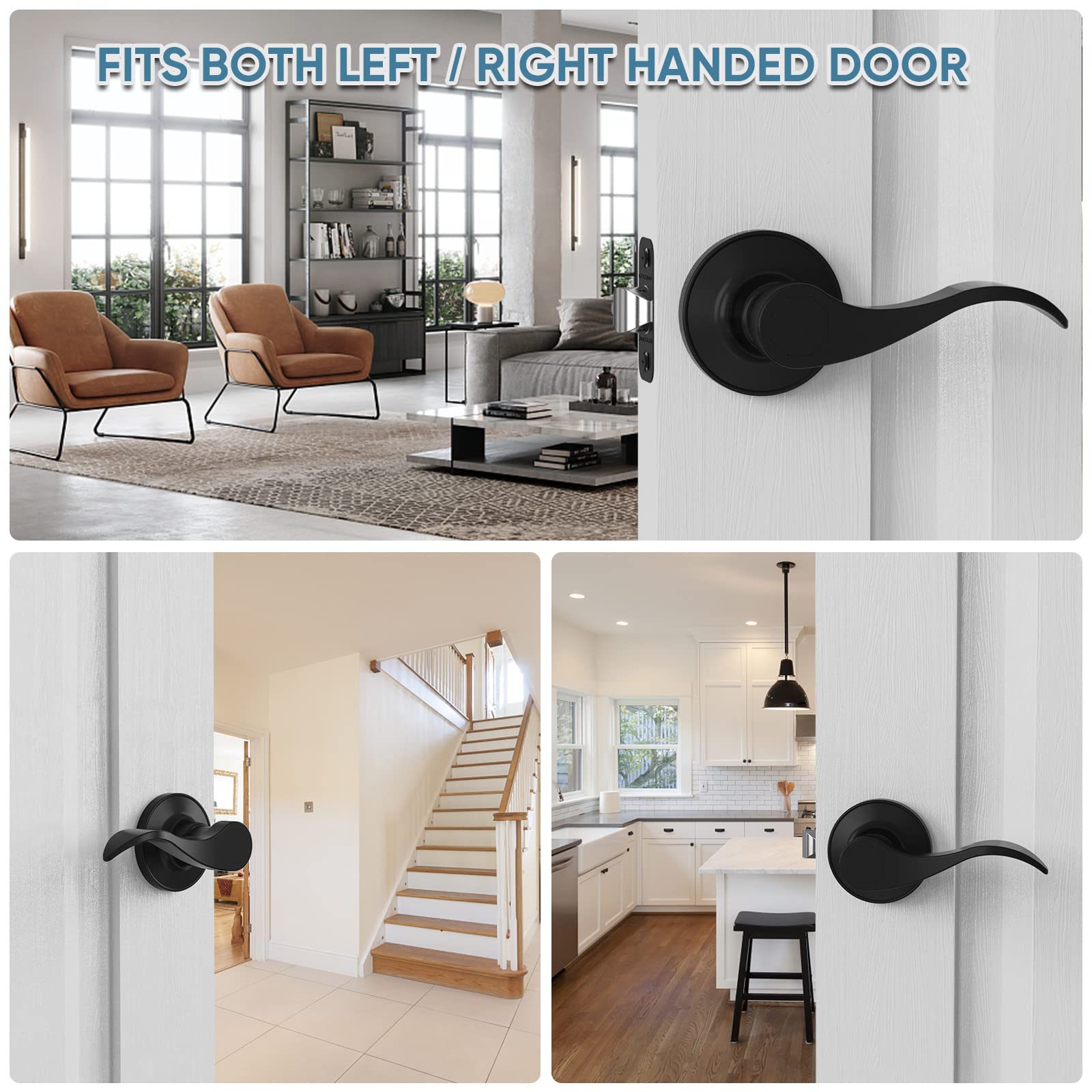 TICONN Reversible Door Lever - Matte Black for Interior & Closet Doors | Home & Office Use