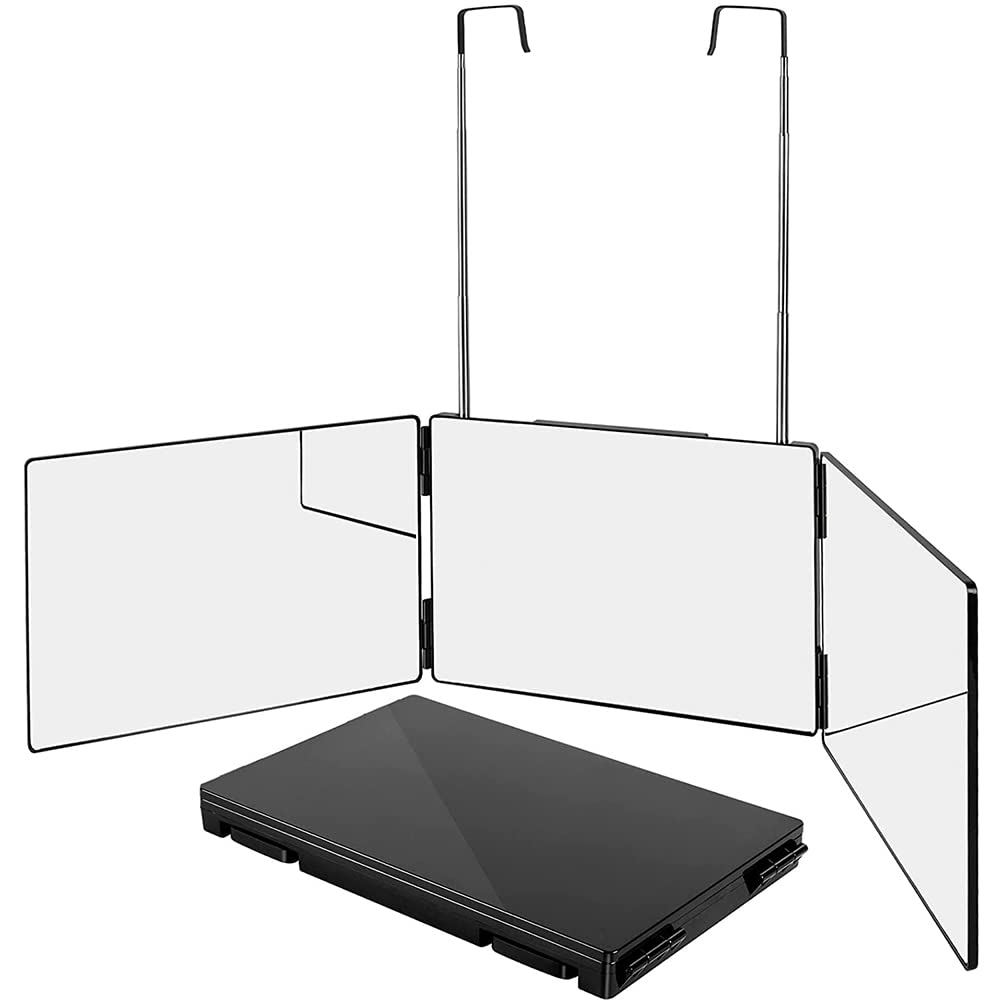 360° Tri-Fold Self Hair Cutting Mirror - Adjustable Height & Portable for Men's Barber Tools - Perfect for Viewing Back of Head - Ideal for Home Haircuts, Salon Use & DIY Styling