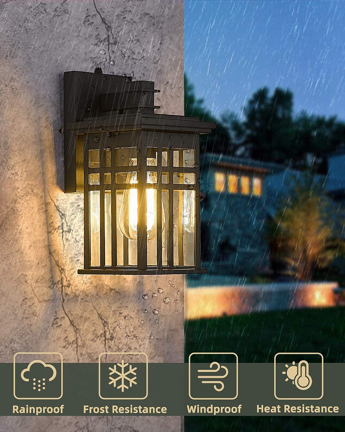 HWH Industrial Pole Lamp with Dusk to Dawn Sensor - Matte Black Exterior Wall Lantern with Clear Glass Shade - Outdoor Porch Lights for Garden, Garage, Balcony & Patio Lighting
