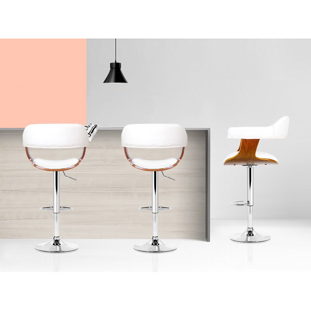 Adjustable Height Bar Stools with Gas Lift Mechanism - White Leather Upholstery & Armrests - Perfect for Kitchen Islands, Breakfast Bars & Home Bars