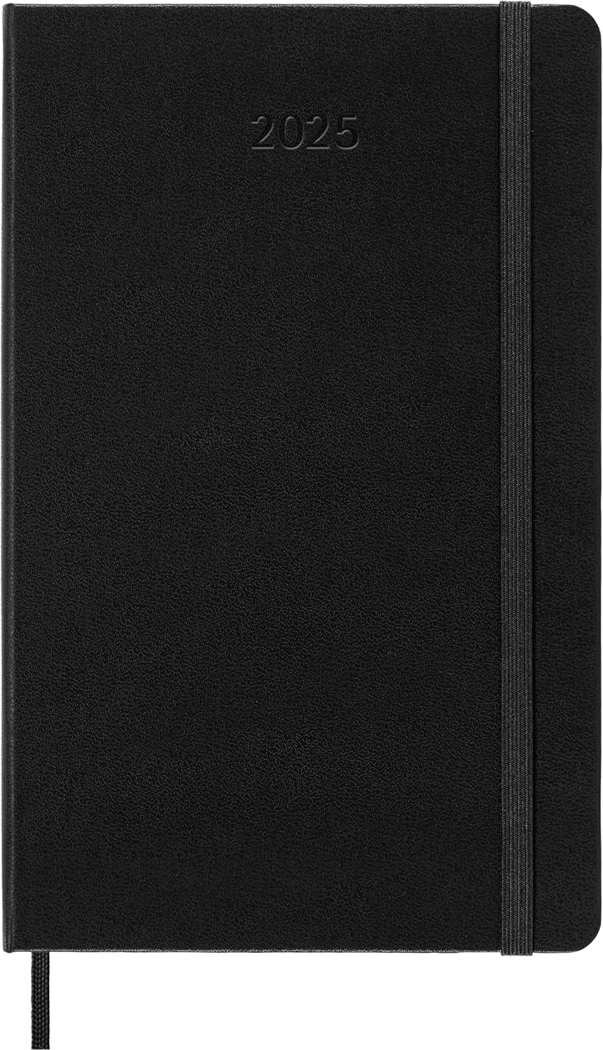 Moleskine 2025 Weekly Planner - Hard Cover, Elastic Closure, Black, Large 13x21 cm - Vertical Layout for 12 Months - Perfect for Work, School & Personal Organization