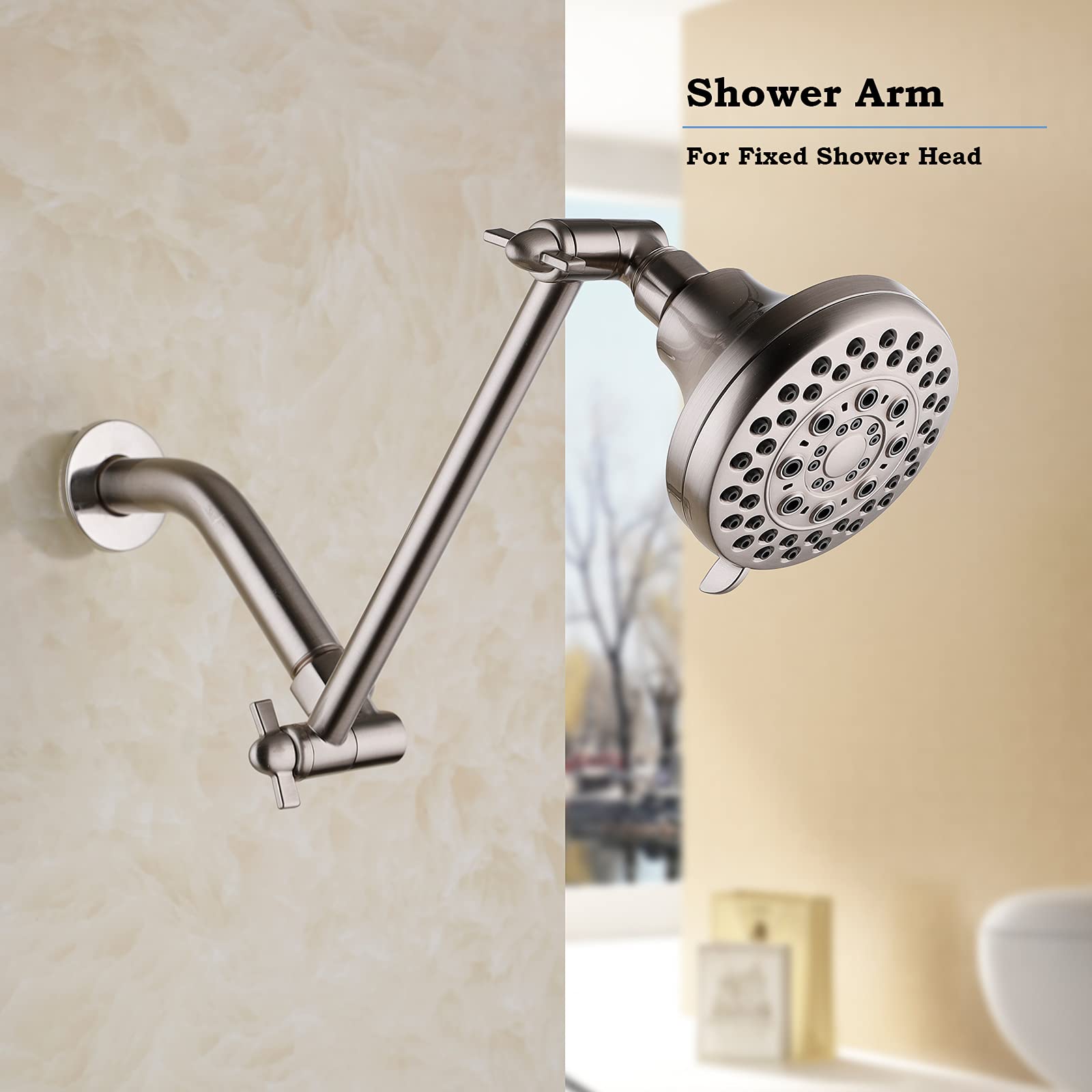 10 Inch Adjustable Shower Arm Extender - Universal Shower Head Extension with Brushed Nickel Finish | Perfect for Bathroom Renovation & Low-Ceiling Showers