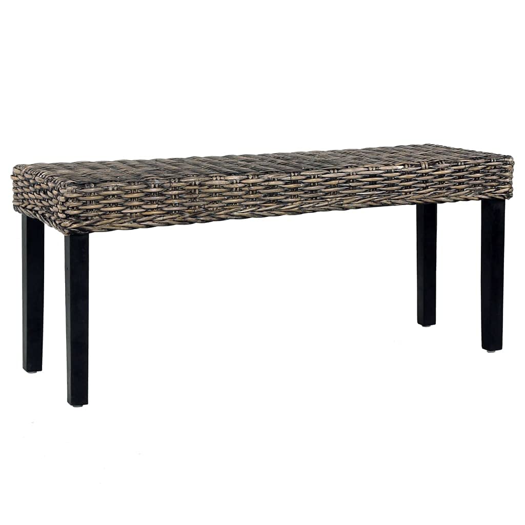 Kubu Rattan Bench with Wood Legs - 43.3 x 13.8 x 17.7 Inches - Dining Bench, Hallway Bench, Kitchen Bench - Perfect for Dining Room, Living Room, Entryway - Black